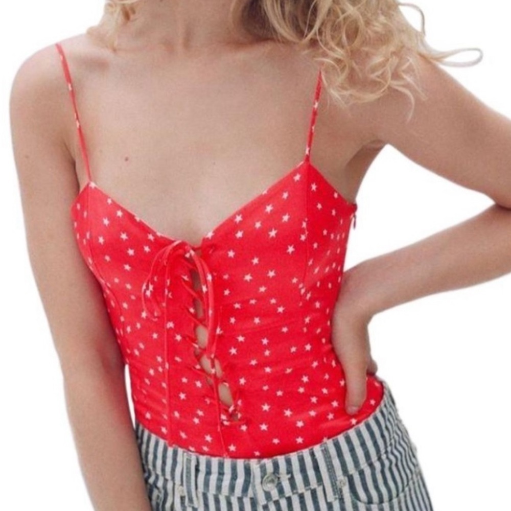 NWT ZARA Satin Effect Star Print Bodysuit